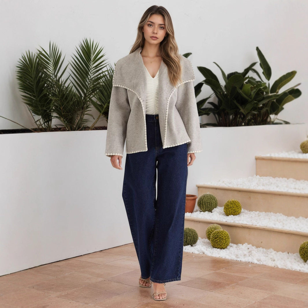 Eleganter Damen Cardigan Mantel | Warme Kontrastfarben Jacke