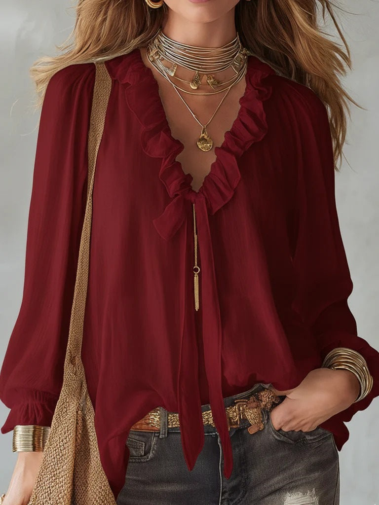 Fashionable Women's V-Neck Shirt – Loose Fit & Timelessly Elegant