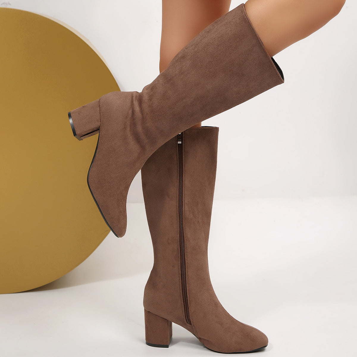 Women's Over-the-Knee Boots with Block Heel – Elegant Side Zip Boots