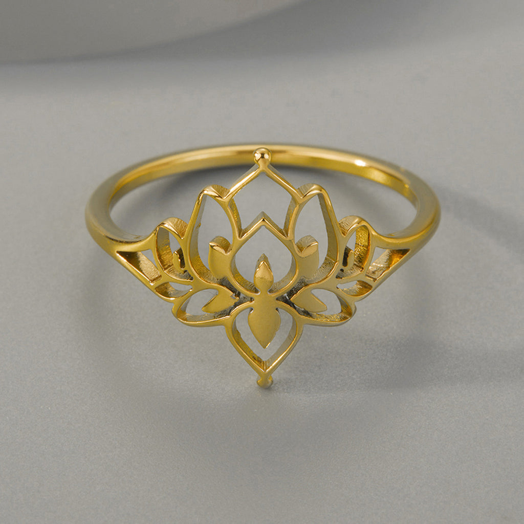 Trendy Stainless Steel Lotus Flower Ring