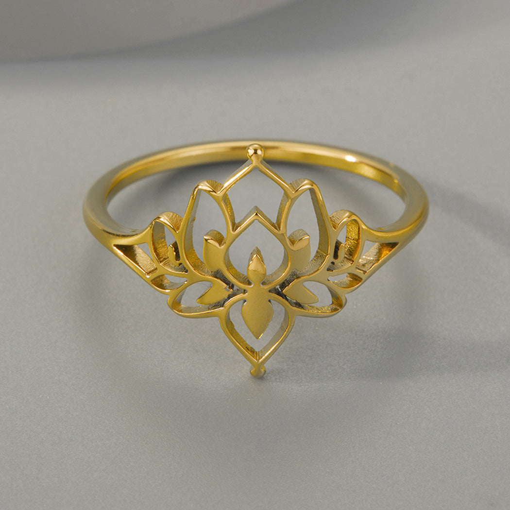 Trendy Stainless Steel Lotus Flower Ring