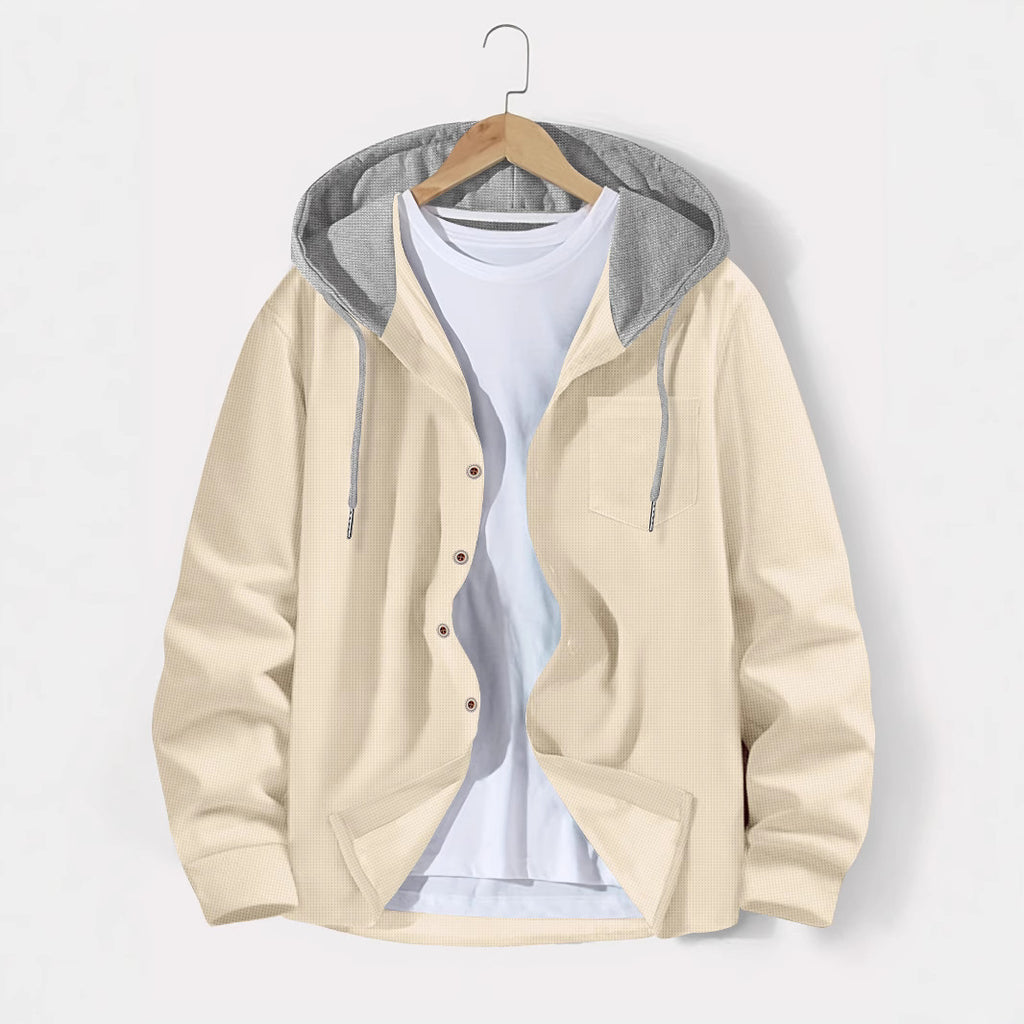 Men's Hooded Cardigan Waffle Knit – Colorblock Casual Jacket