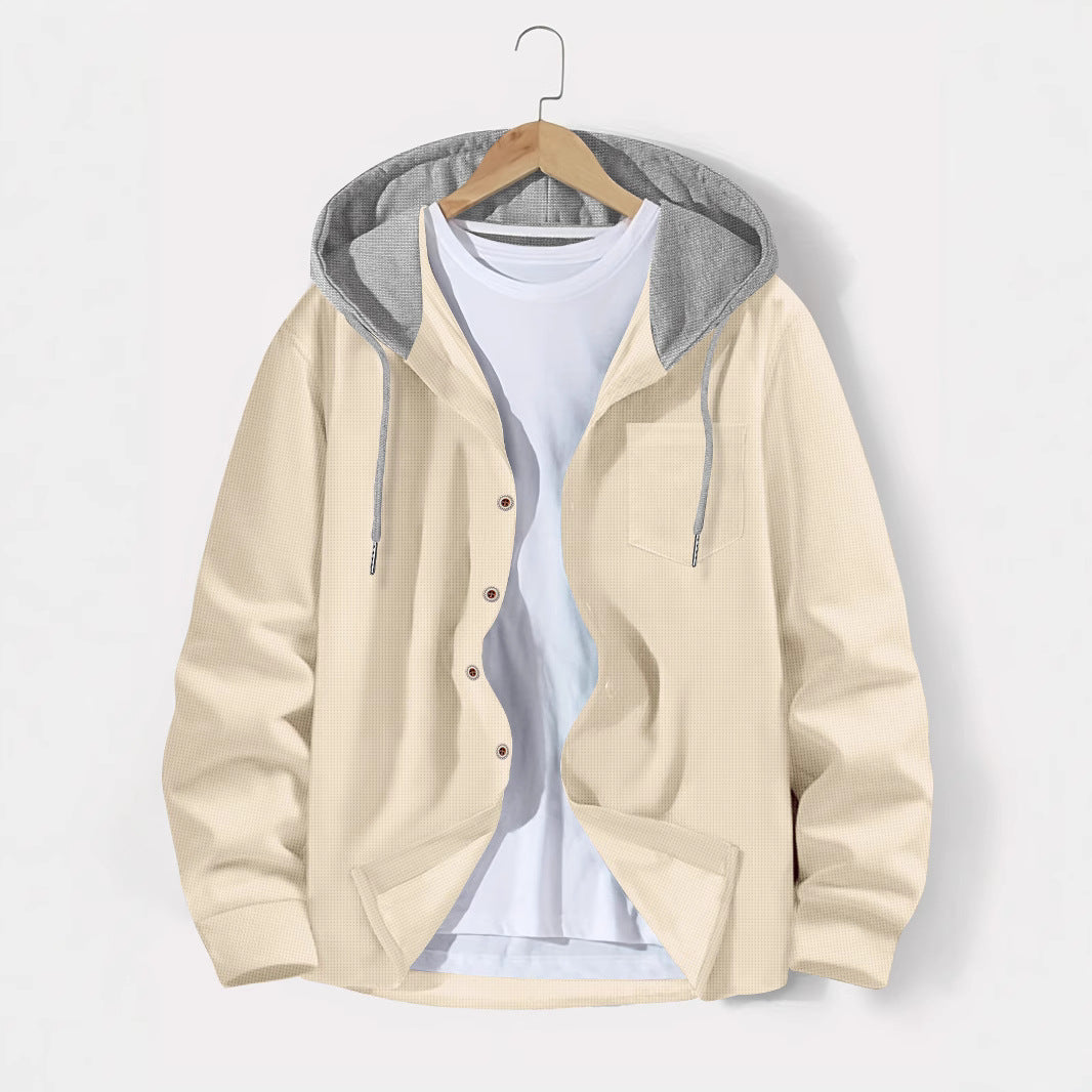 Men's Hooded Cardigan Waffle Knit – Colorblock Casual Jacket