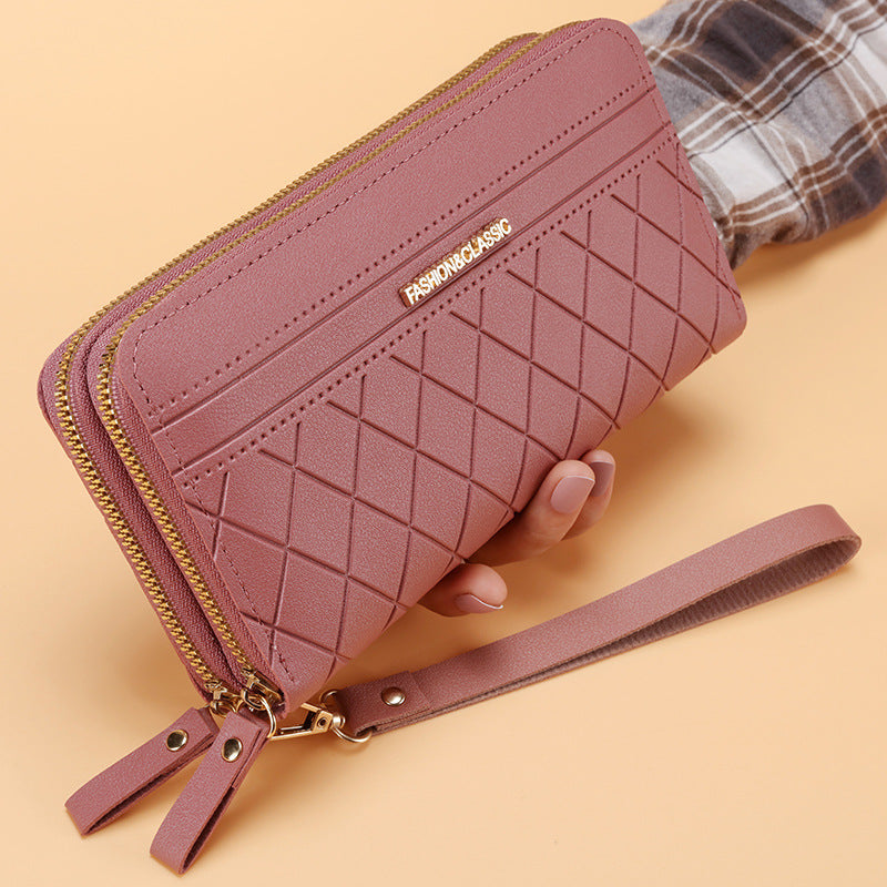 Women's long wallet, many card slots, double zipper, elegant