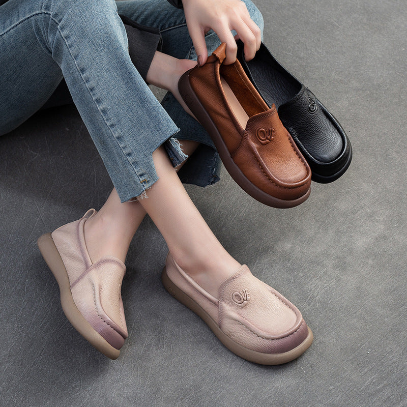 Damen Leder Loafer Retro | Komfort Slip-On Frühling Schuhe