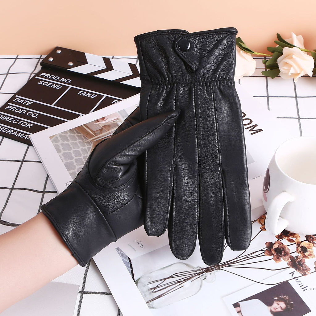 Men's Leather Mittens Lined Warm Windproof Winter