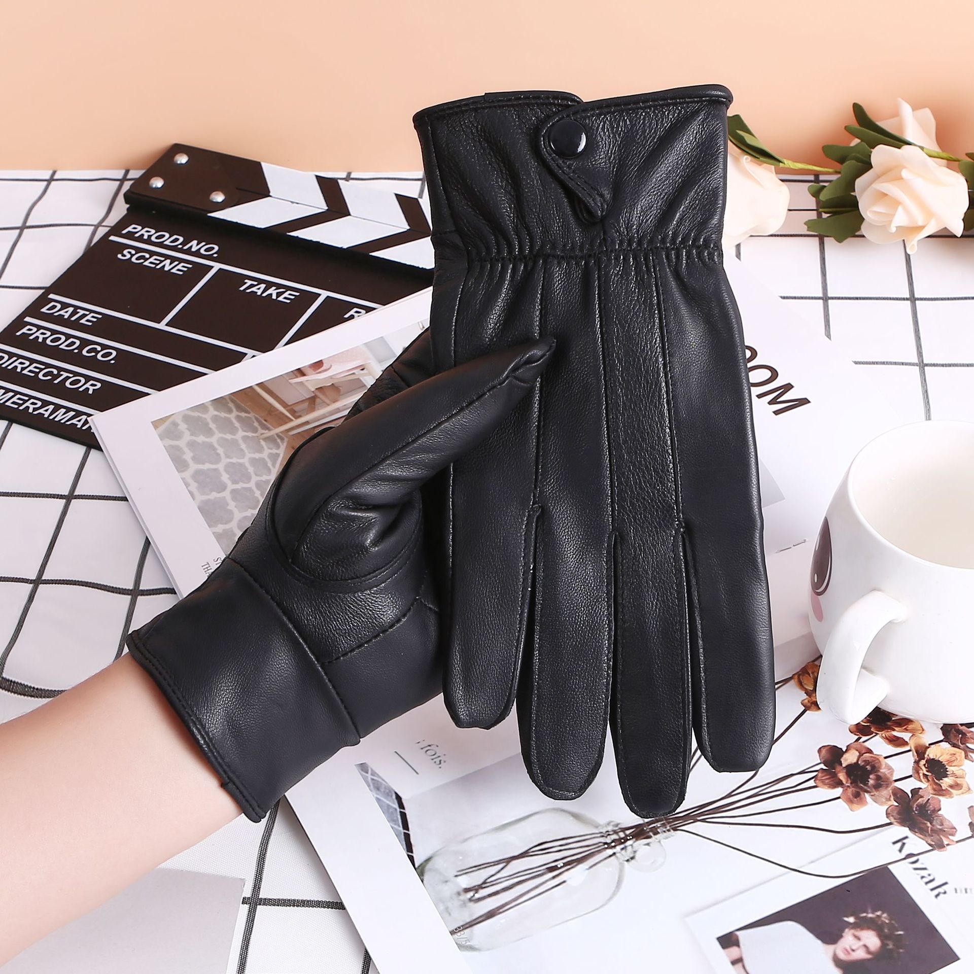Men's Leather Mittens Lined Warm Windproof Winter