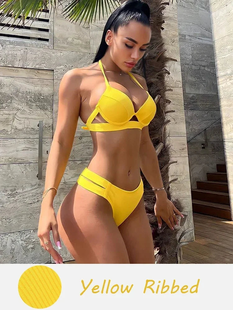 Women's Backless Bikini Set - Figure-Hugging Sexy Swimwear