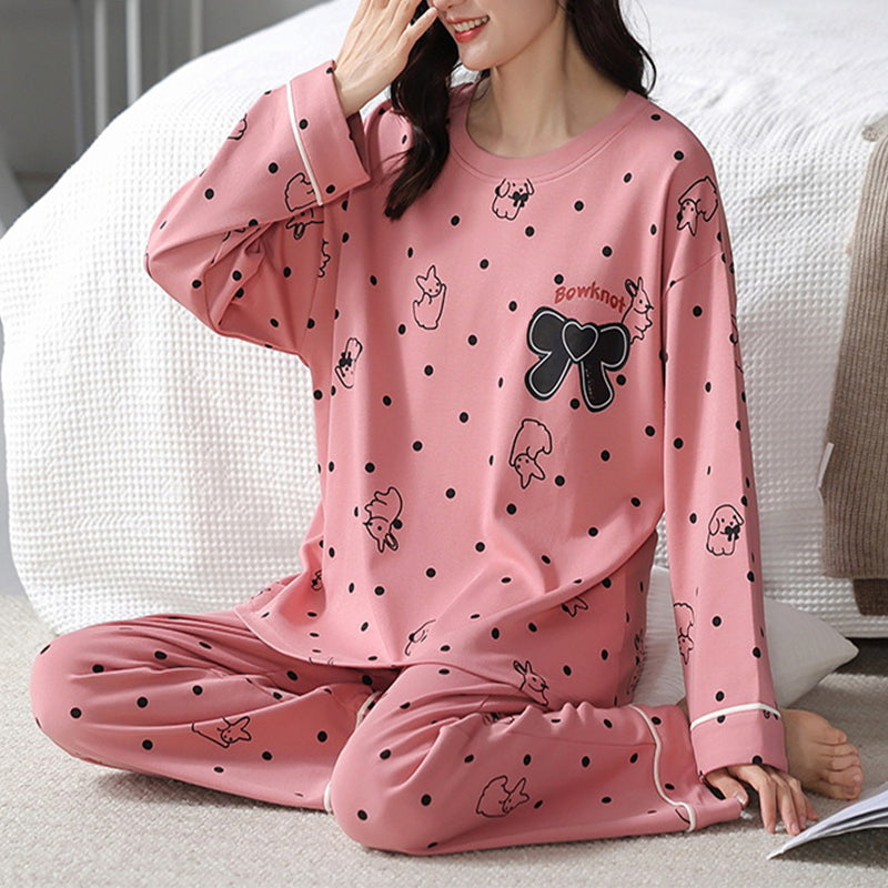 Damen Pyjama Set Print – Langarm Schlafanzug Herbst Winter