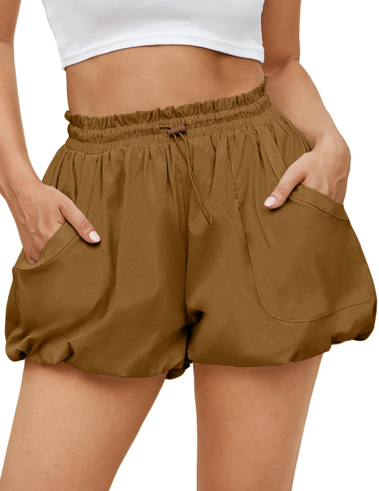 Women's Bubble Shorts High Waist | Summer Casual Shorts with Pockets