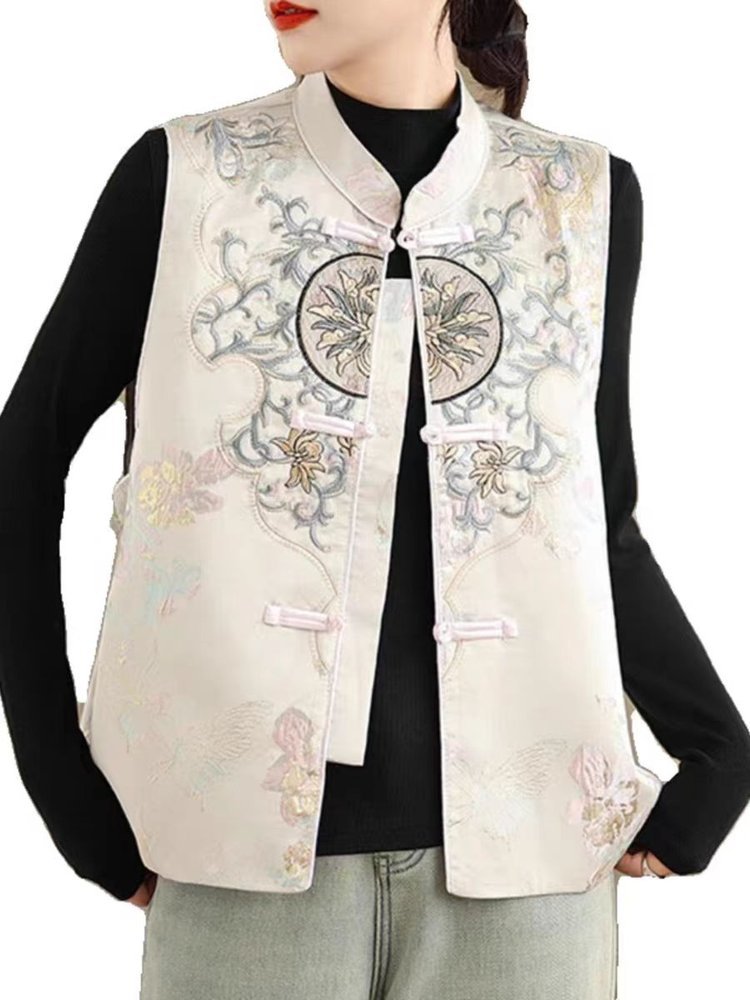 Damen Jacquard Weste | Chinesische Stickerei Vintage Stil