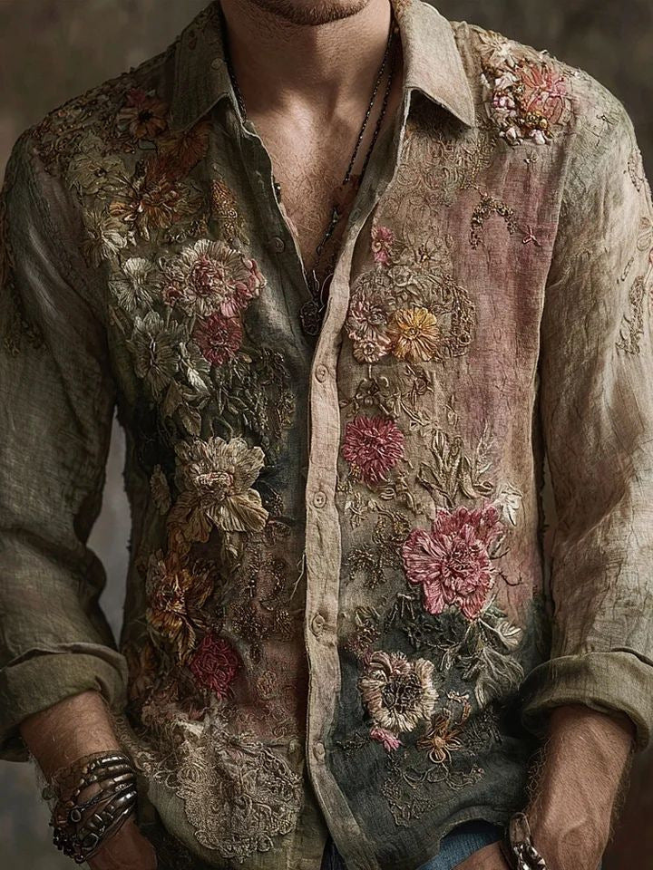 Men's Retro Shirt | Long Sleeve Floral Print Casual Look