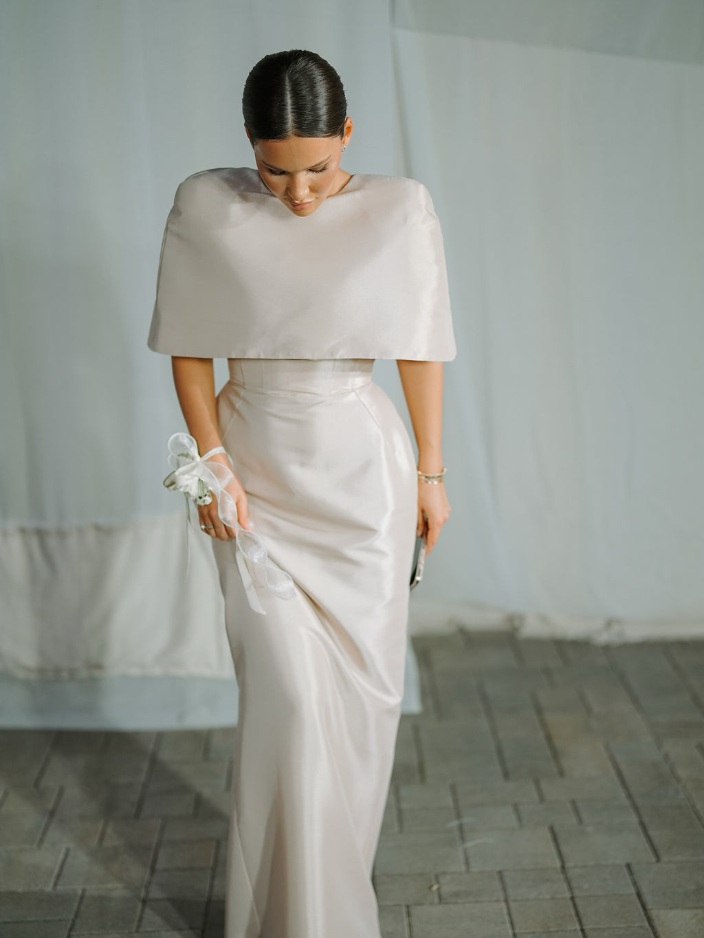 Satin Maxi Dress with Cape | Elegant Women's Evening Dress