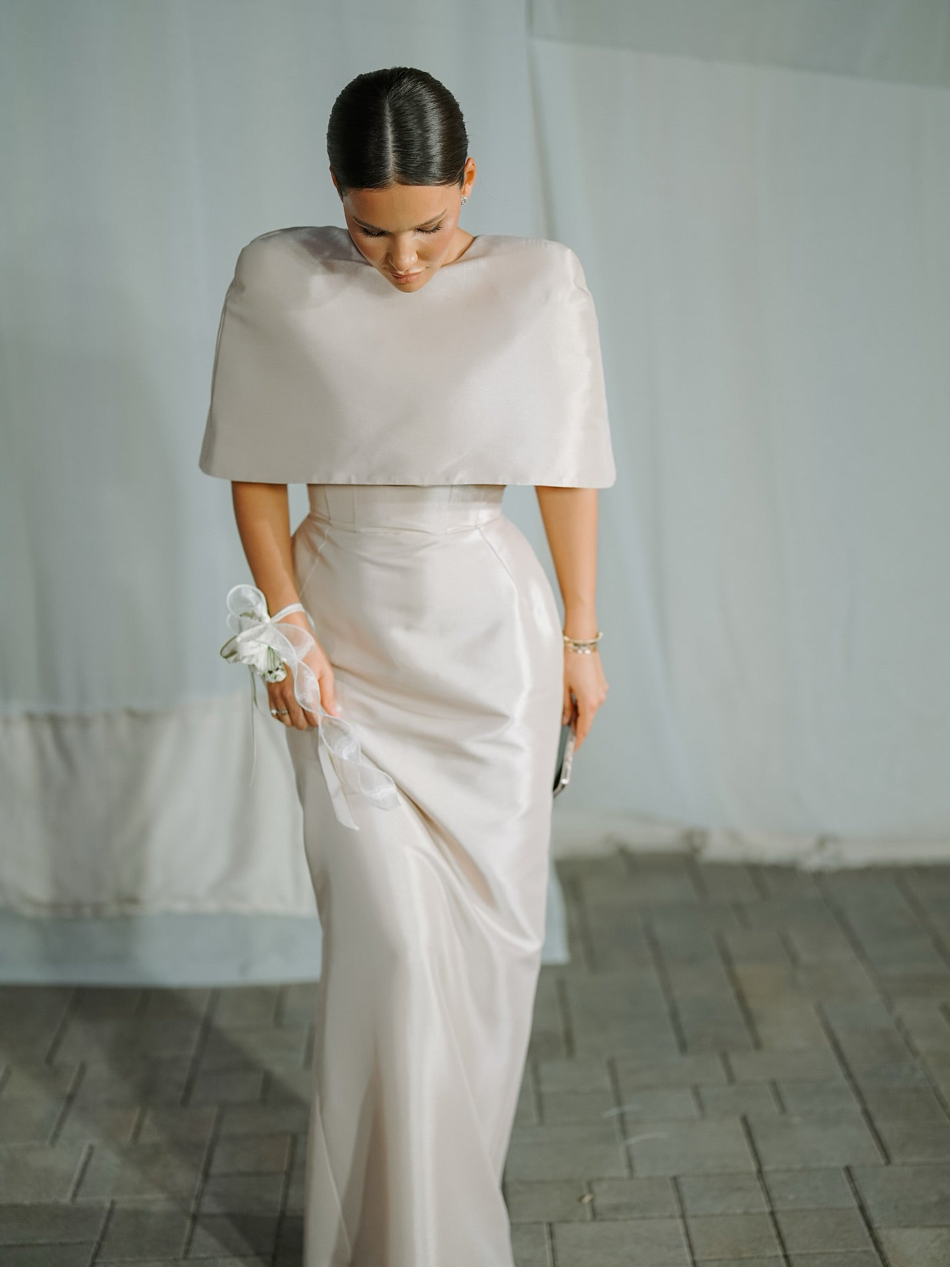 Satin Maxi Dress with Cape | Elegant Women's Evening Dress
