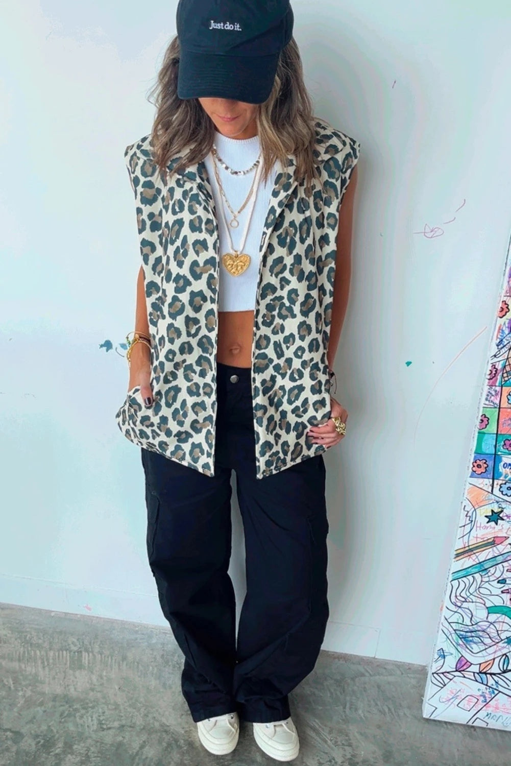 Damen Weste Leopard Braun – Offene Front, Stylisch & Trendig