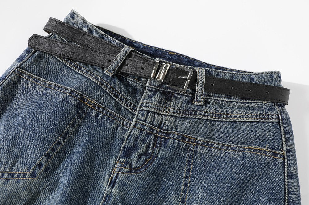 Sexy Damen Jeans Minirock | Figurbetonter Denim Wickelrock