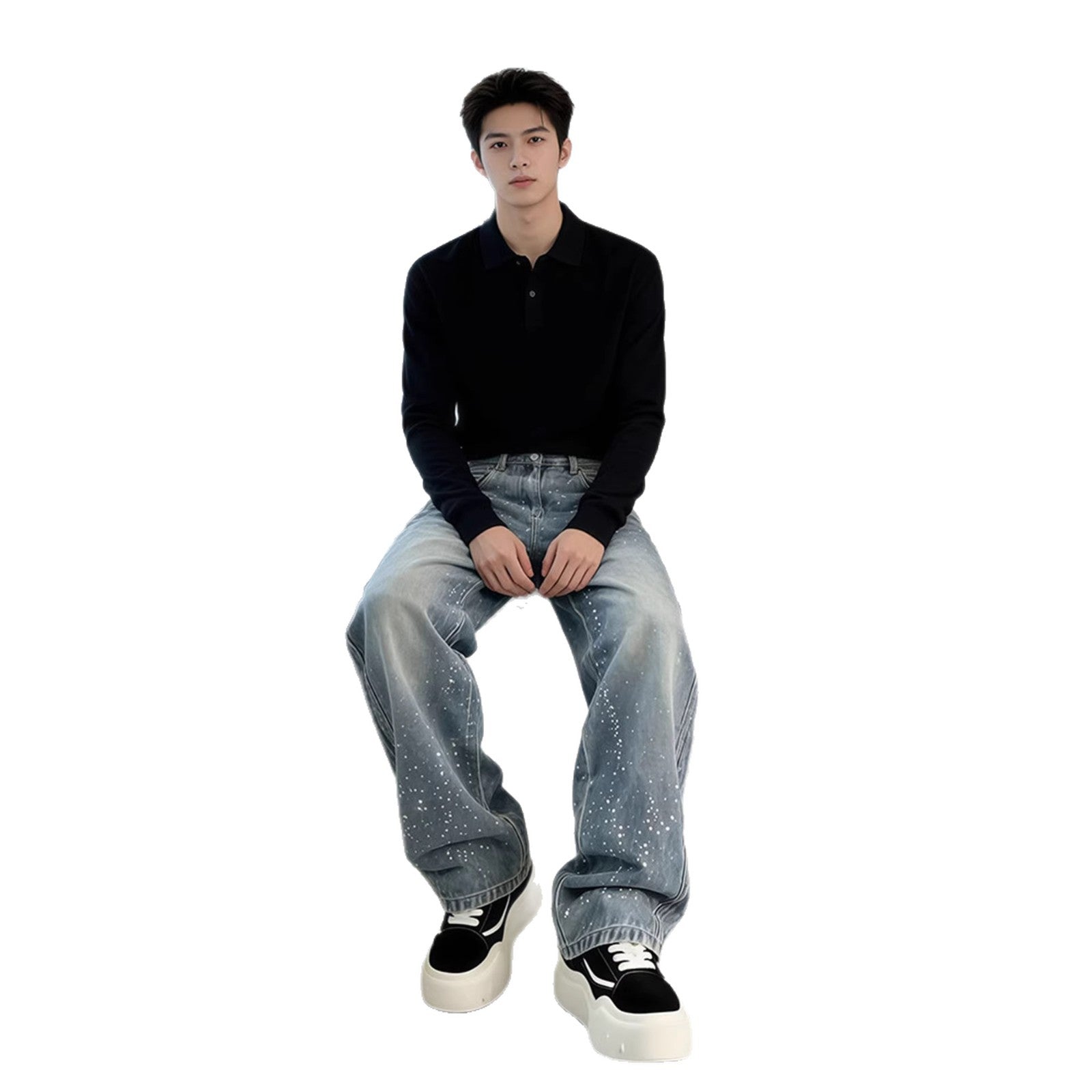 Men's Stone Wash Jeans Straight Leg – Wide Leg Trend Denim Trousers