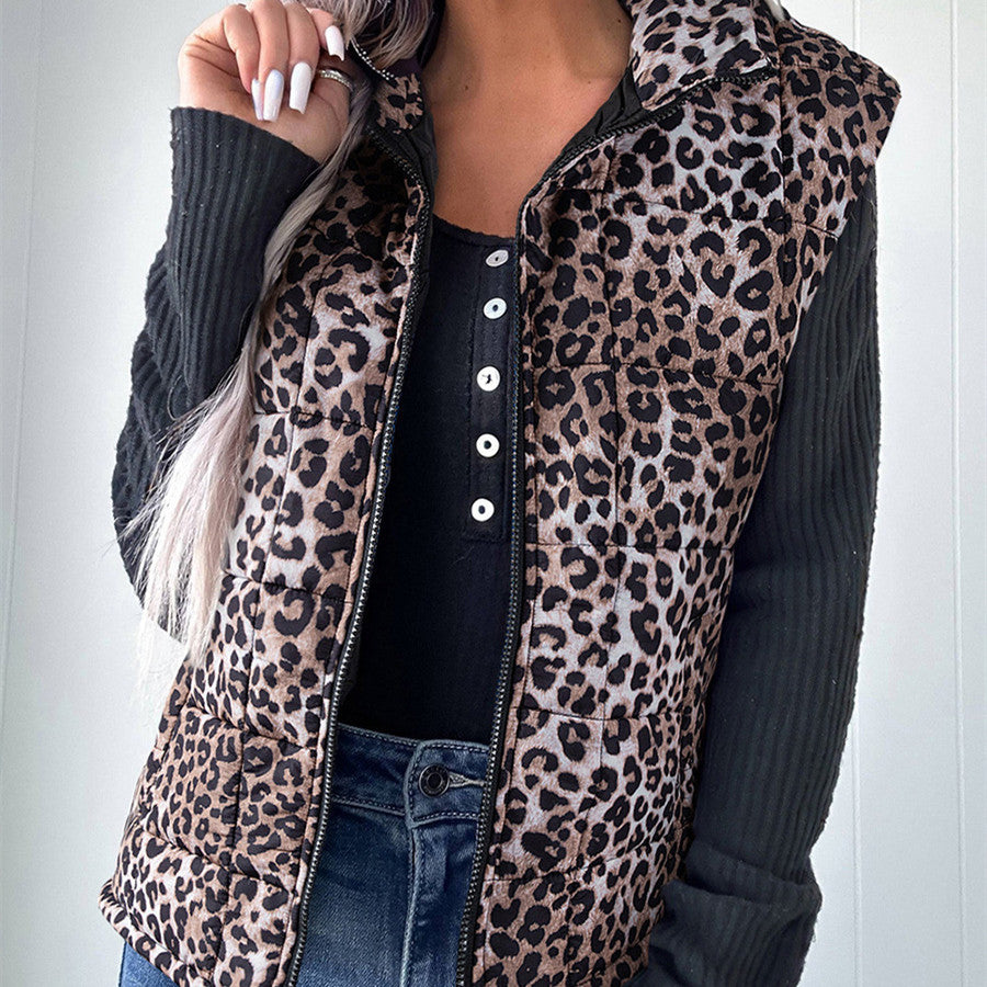 Damen Baumwollweste Leopard – Warm, Stylisch & Trendbewusst