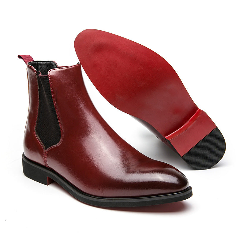 Men's Business High Top Boots Red - Elegant Pointed Leather Ankle Boots