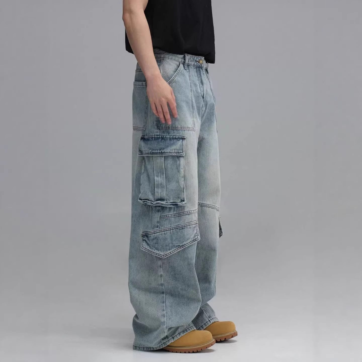 Men's Workwear Jeans Wide Leg – Multi Pocket Denim Pants