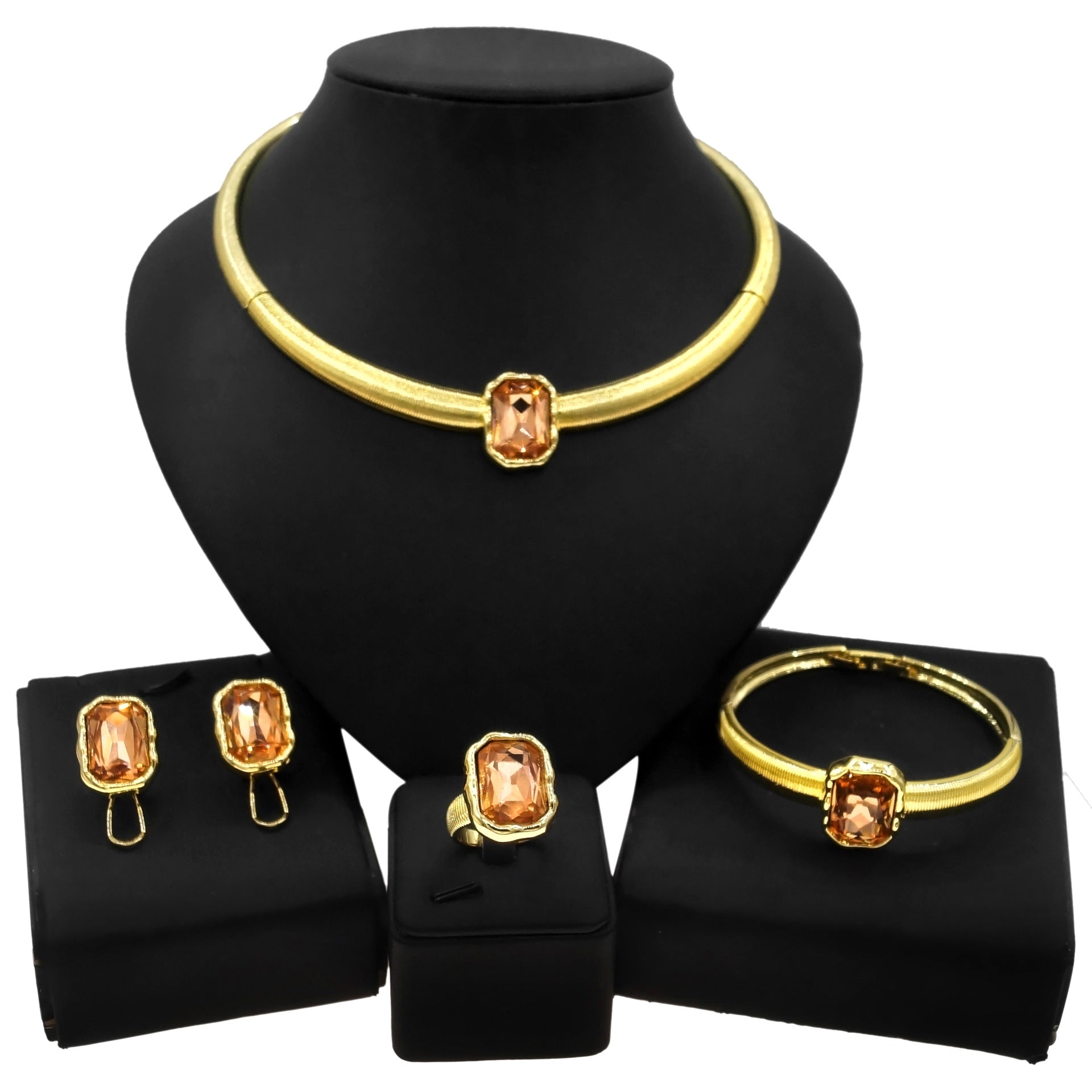 4-Piece Color Block Jewelry Set – Necklace, Earrings, Bracelet & Ring