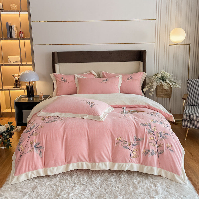Milk Velour Bedding Set 4-Piece | soft warm elegant embroidery