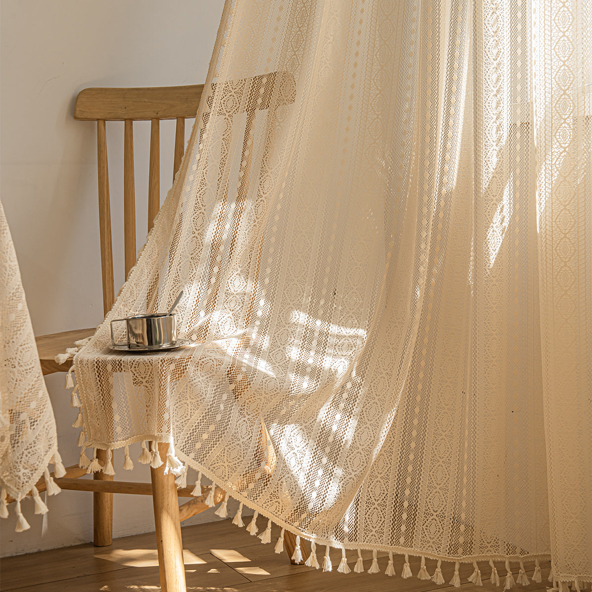 Lace Curtain Wood Look | transparent natural elegant modern