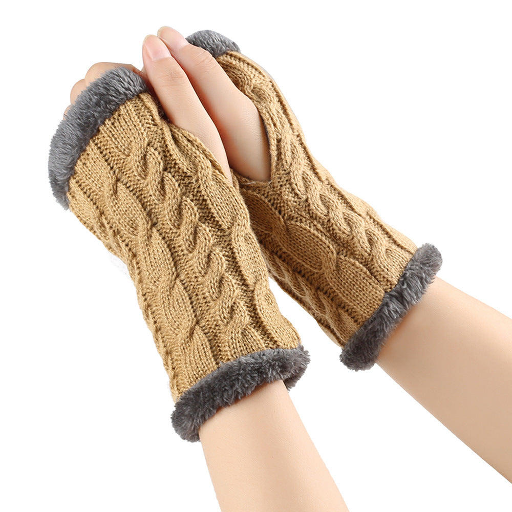 Women's Winter Knitted Fingerless Gloves – Plush Fleece Warm