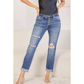 Women's Slim Fit Straight Leg Jeans – Ripped Cuffed Denim Pants