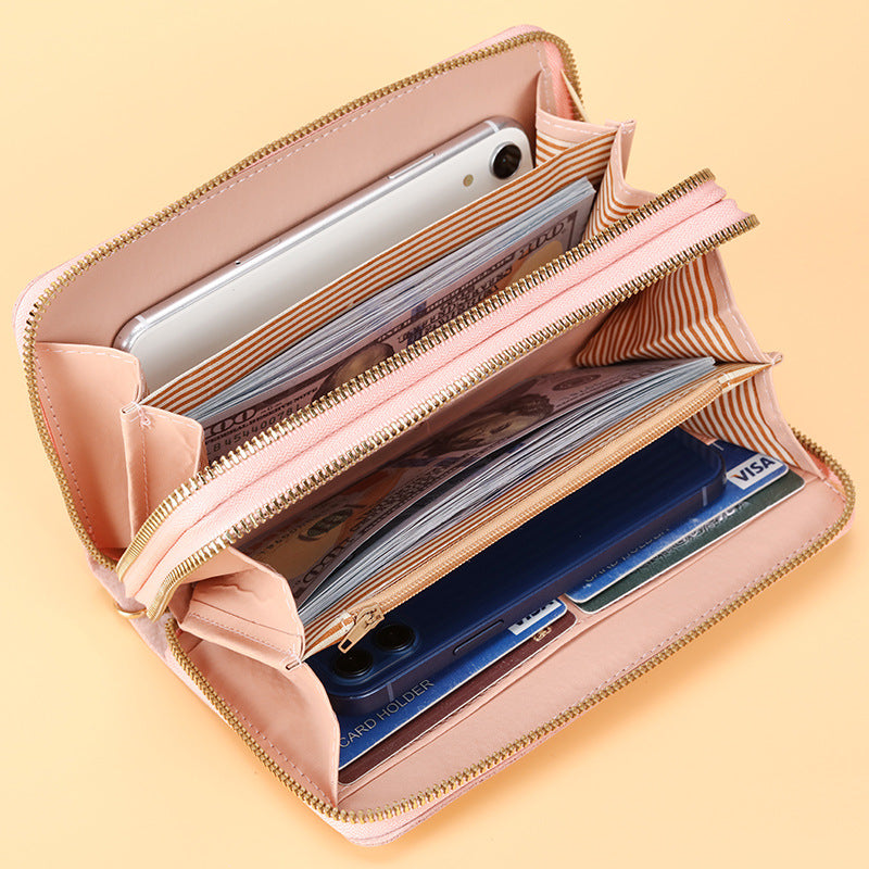 Women's long wallet, many card slots, double zipper, elegant