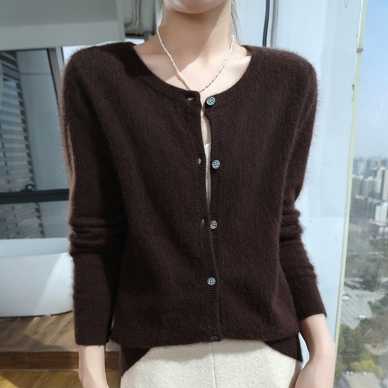 Short Knitted Sweater with Buttons – Loose Women's Cropped Pullover