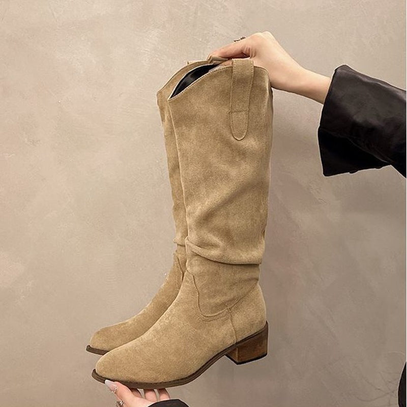Retro Damen Boots | Spitze Stiefeletten mit Blockabsatz