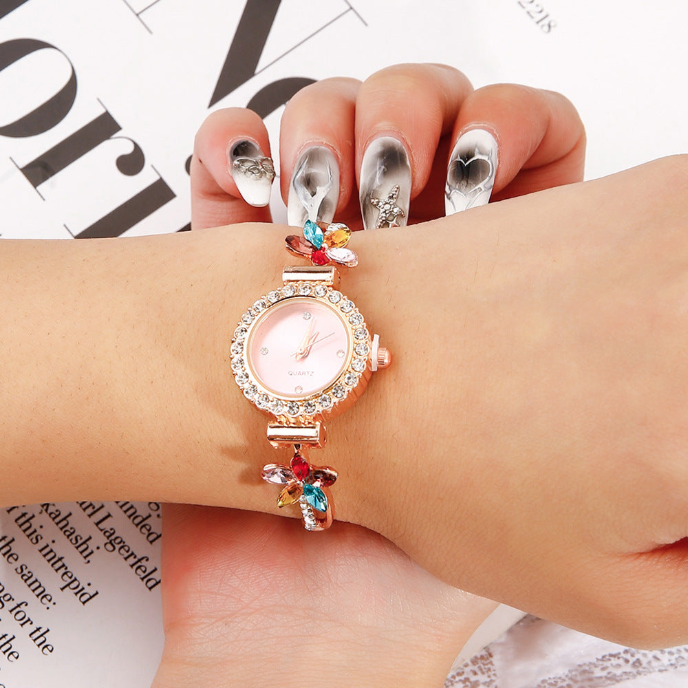 Neue modische runde Damenuhr mit Diamanten, verstellbarem Armband, Quarzuhr für Damen