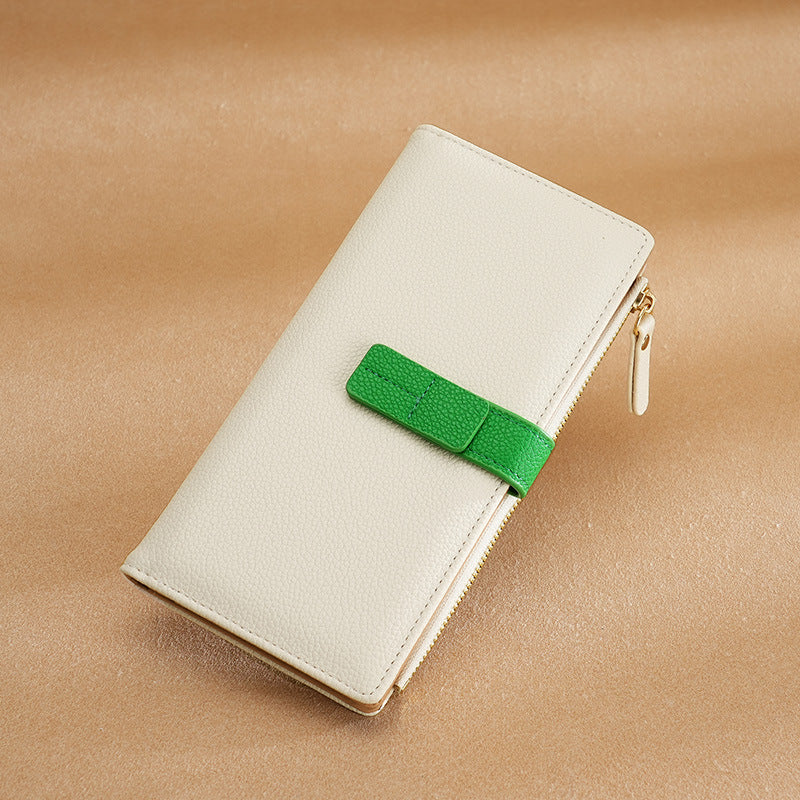 Women's long wallet with many card slots, zipper, elegant