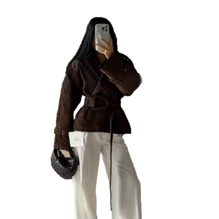 Retro Wildlederjacke Damen Braun – Schnürung & Vintage Style