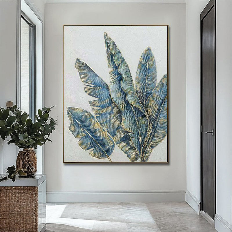 Golden Banana Leaves Oil Painting | Abstract Canvas Green Modern