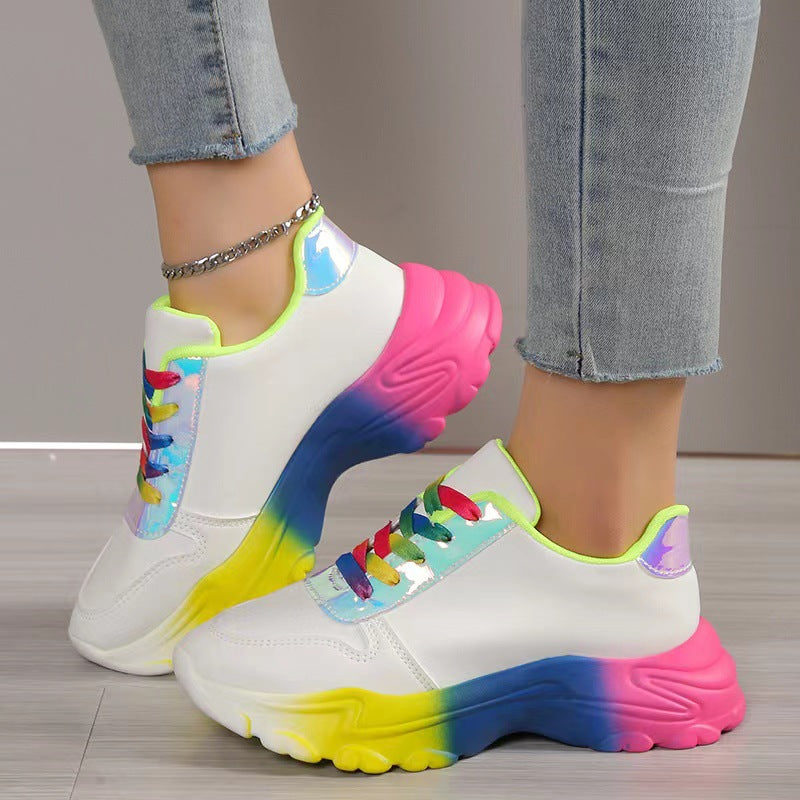 Damen Rainbow Sneaker Plateau – Leichte Fashion Sport Schuhe