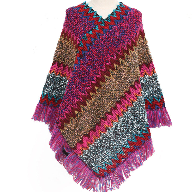 Women's Poncho Ethnic Warm Colorful Autumn Winter Cape Stylish