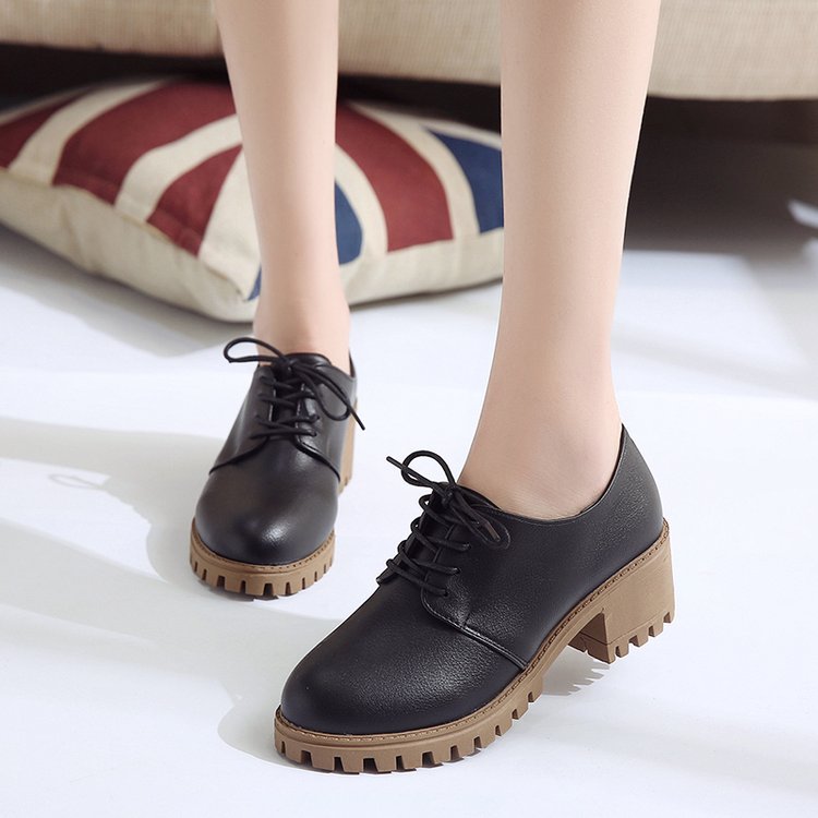 Women's Leather Retro Block Heel Shoes | Comfortable Elegant Korean Style