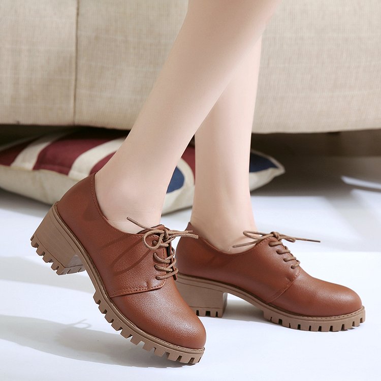 Women's Leather Retro Block Heel Shoes | Comfortable Elegant Korean Style