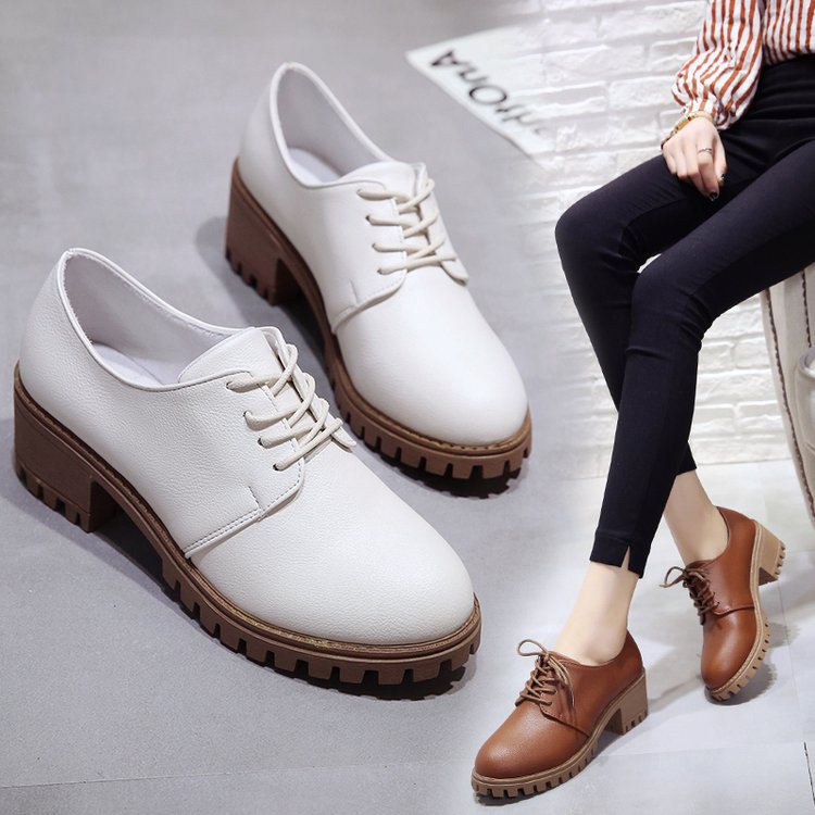 Women's Leather Retro Block Heel Shoes | Comfortable Elegant Korean Style