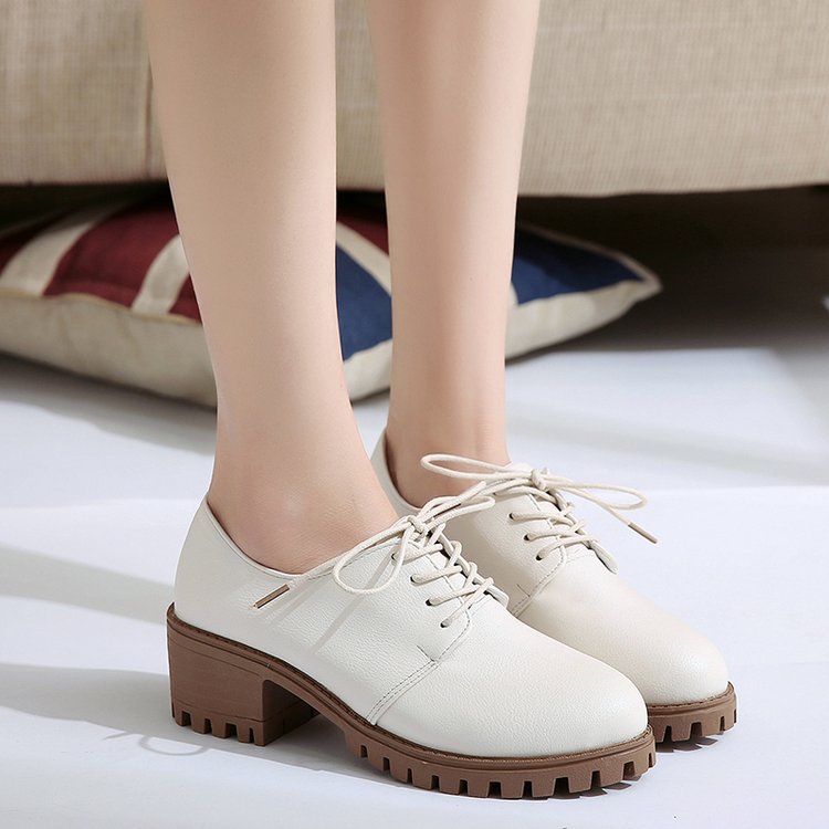 Women's Leather Retro Block Heel Shoes | Comfortable Elegant Korean Style