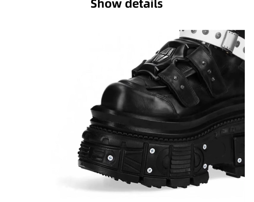 Women's Punk Platform Boots with Studs - Biker Motorcycle Boots