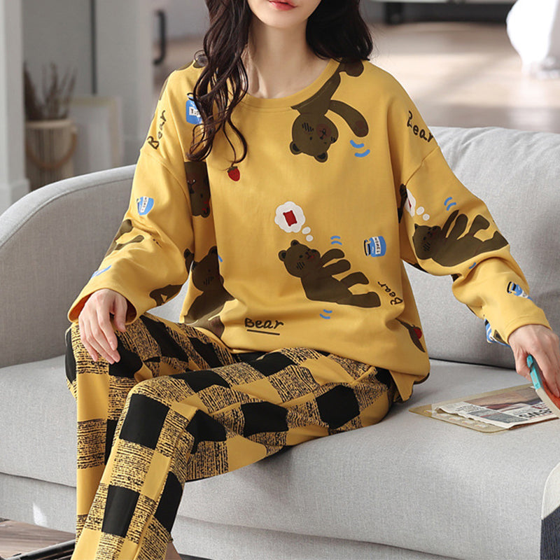 Damen Pyjama Set Print – Langarm Schlafanzug Herbst Winter