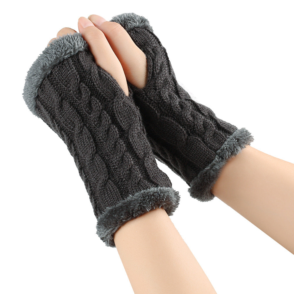 Women's Winter Knitted Fingerless Gloves – Plush Fleece Warm