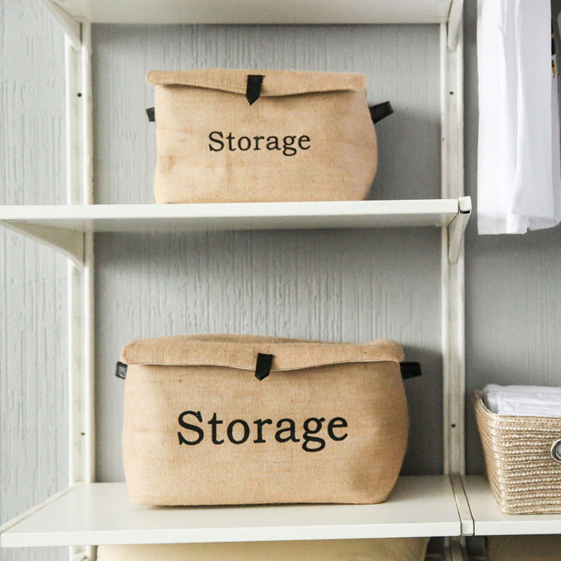 Storage box linen foldable retro lid organizer stylish