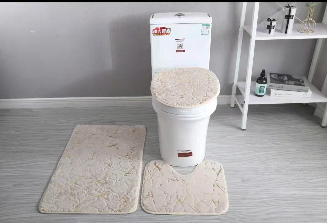 3 teiliges Badmatten Set | WC Garnitur rutschfest saugfähig