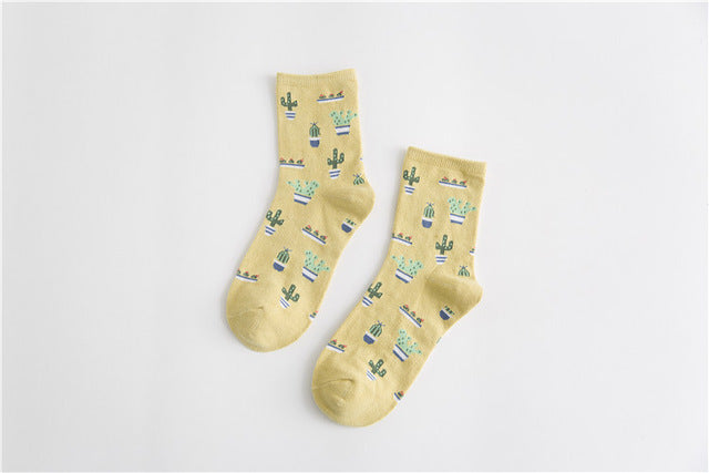 Women's Cotton Cactus Socks | Trendy Tube Socks