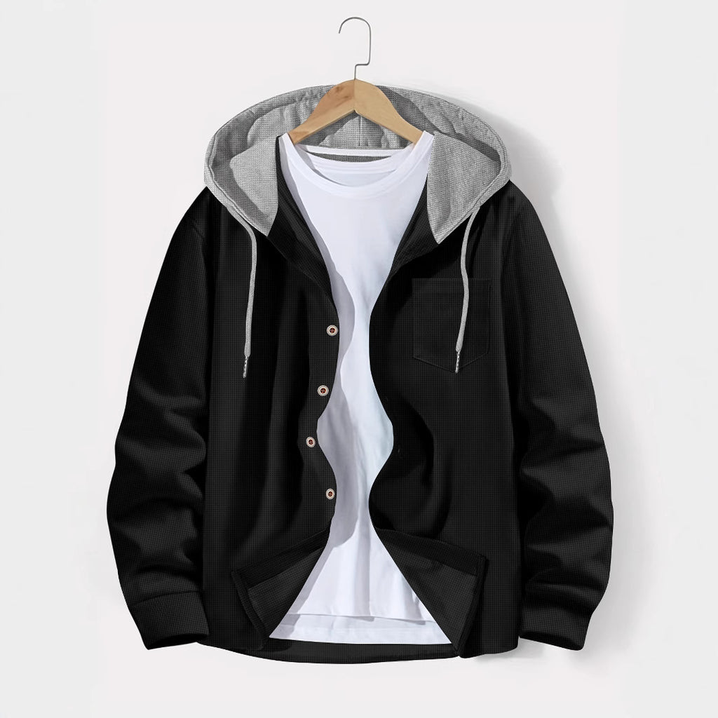 Men's Hooded Cardigan Waffle Knit – Colorblock Casual Jacket