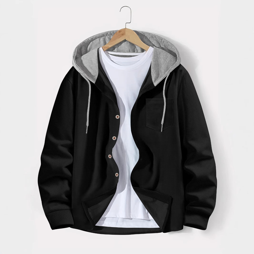 Men's Hooded Cardigan Waffle Knit – Colorblock Casual Jacket